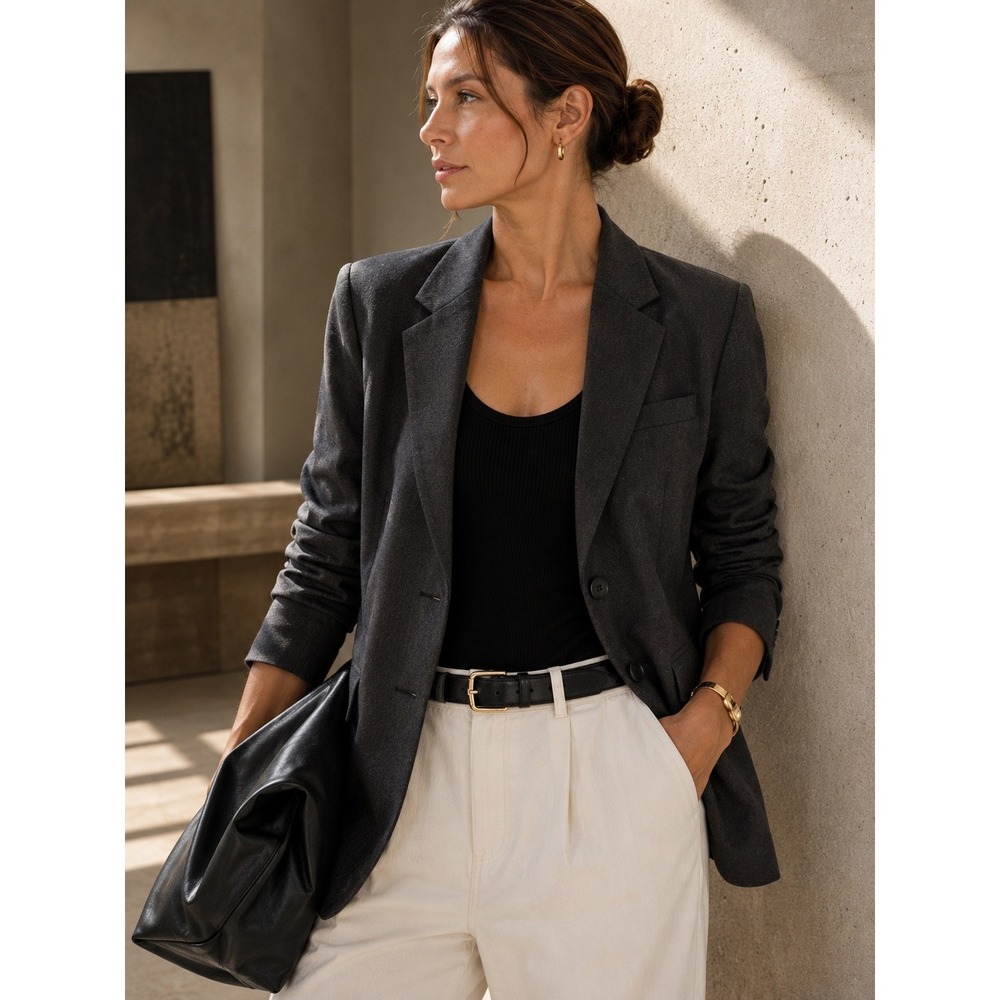 Norma Kamali Gray Stretch Tailored Blazer Jacket Size‎ 12 Quiet Luxury